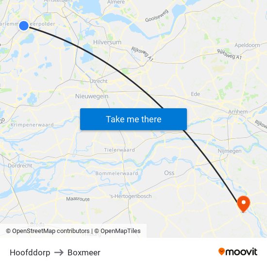 Hoofddorp to Boxmeer map