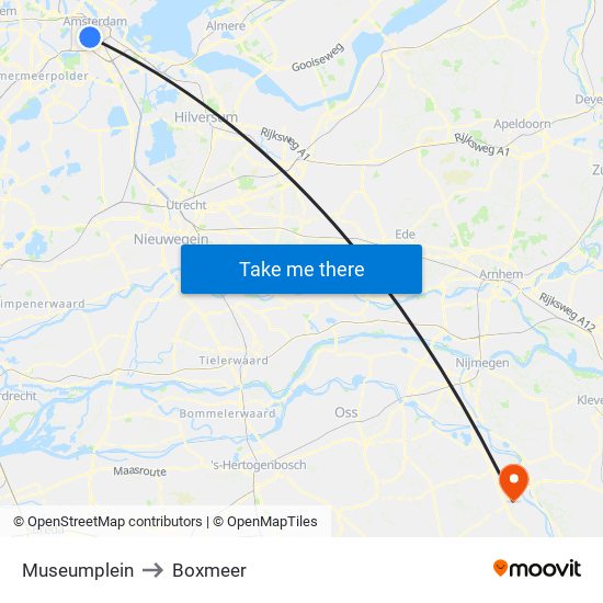 Museumplein to Boxmeer map