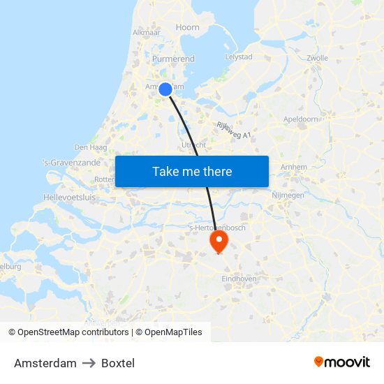 Amsterdam to Boxtel map