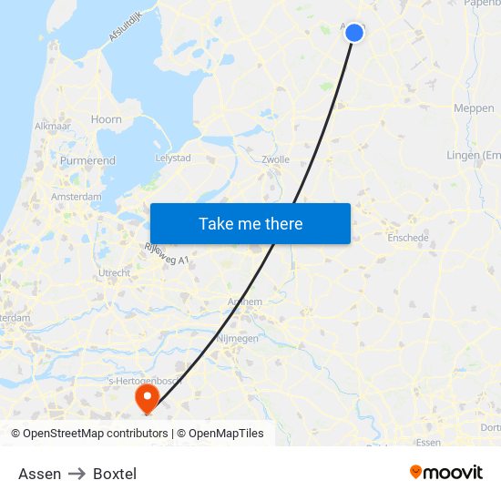 Assen to Boxtel map