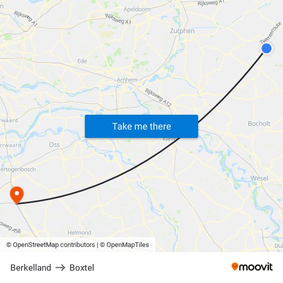 Berkelland to Boxtel map