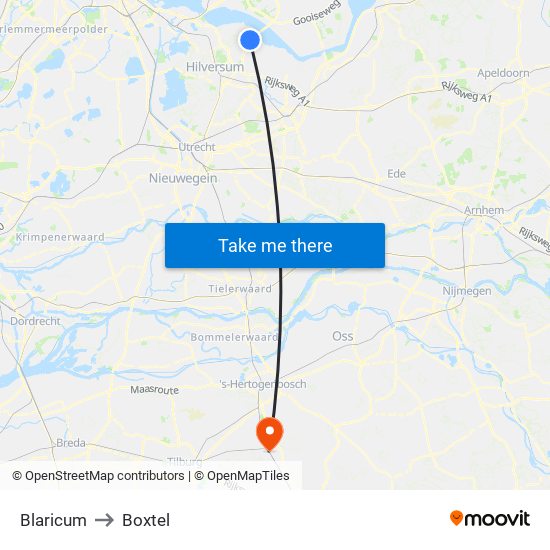 Blaricum to Boxtel map