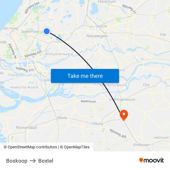 Boskoop to Boxtel map