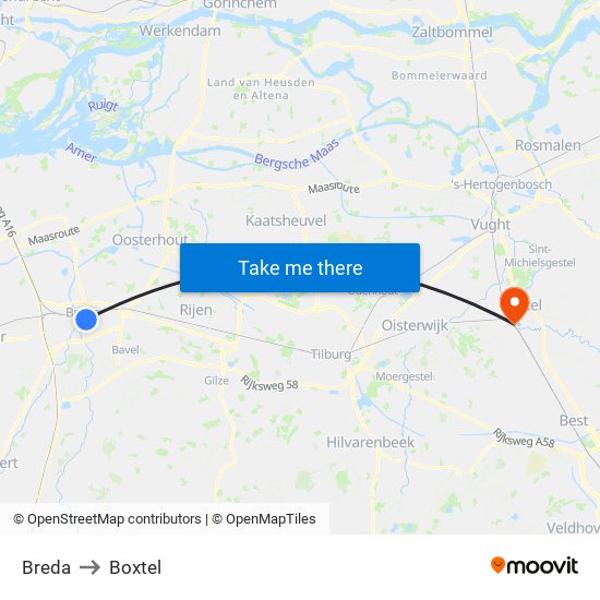 Breda to Boxtel map