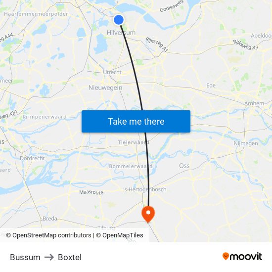 Bussum to Boxtel map