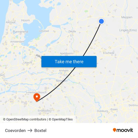 Coevorden to Boxtel map