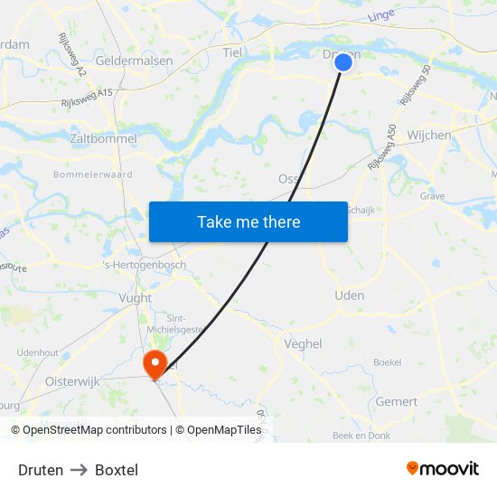 Druten to Boxtel map