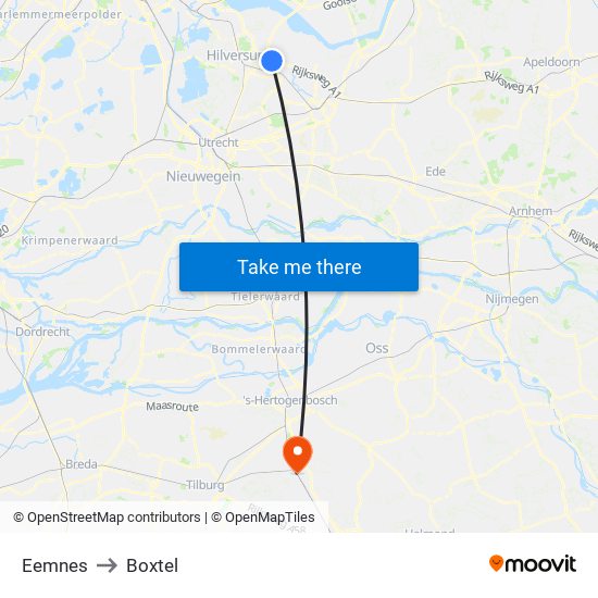 Eemnes to Boxtel map