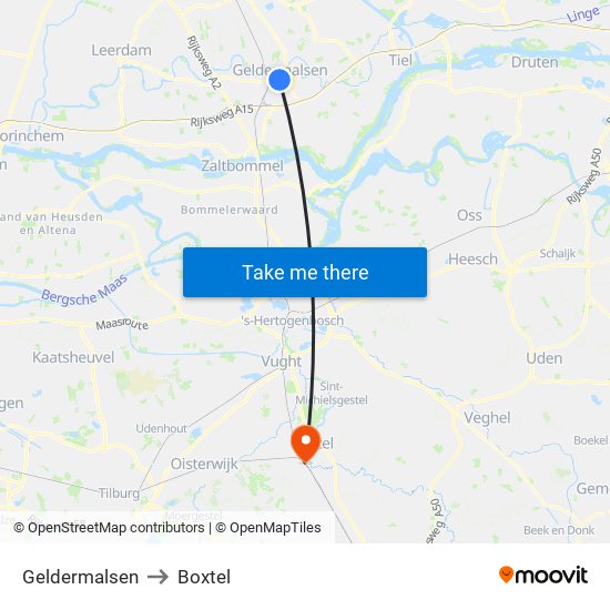 Geldermalsen to Boxtel map