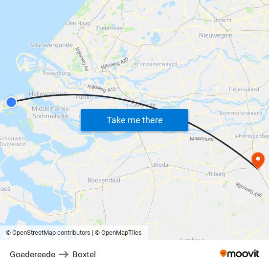 Goedereede to Boxtel map