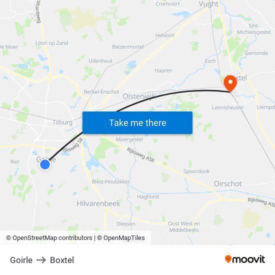 Goirle to Boxtel map