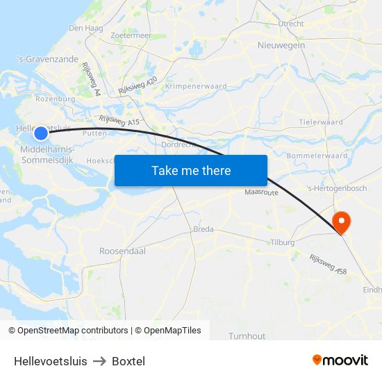 Hellevoetsluis to Boxtel map