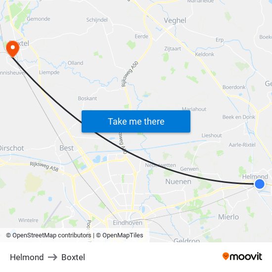 Helmond to Boxtel map