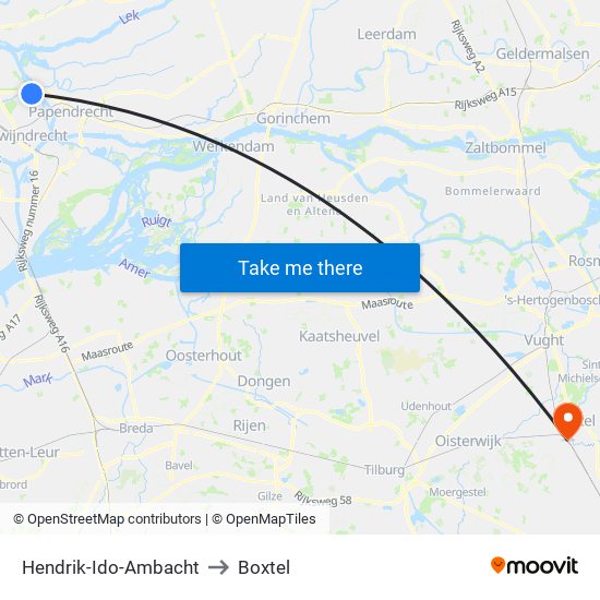 Hendrik-Ido-Ambacht to Boxtel map