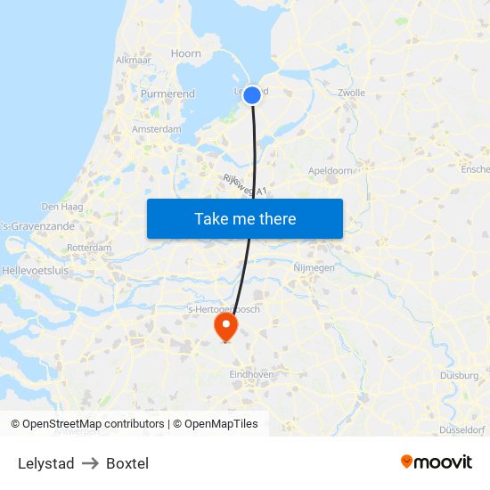 Lelystad to Boxtel map