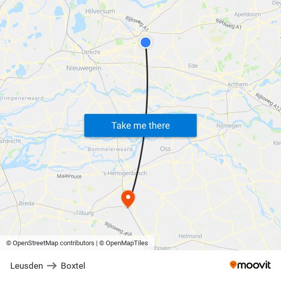 Leusden to Boxtel map