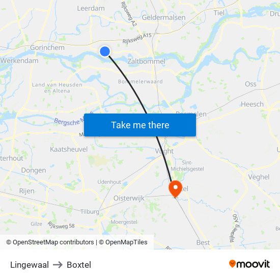 Lingewaal to Boxtel map