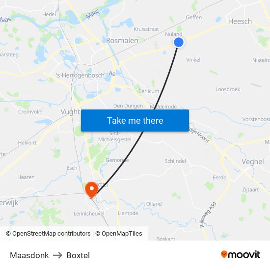 Maasdonk to Boxtel map