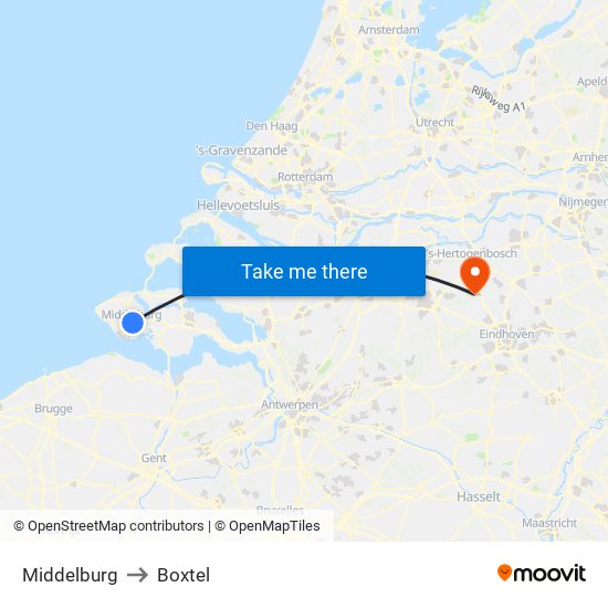Middelburg to Boxtel map