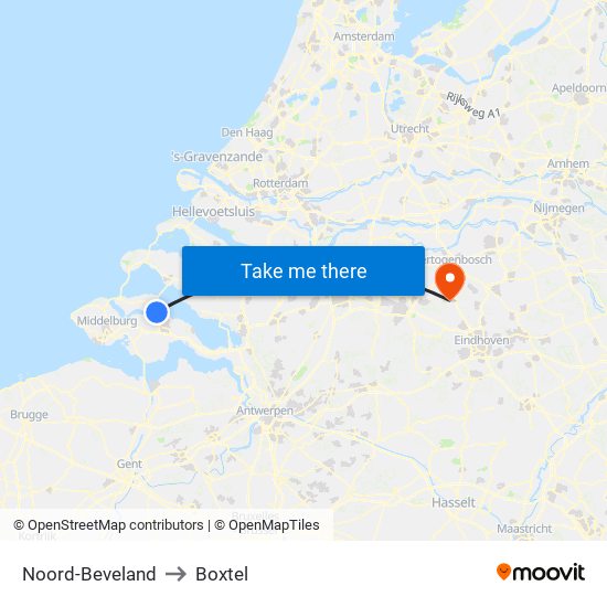 Noord-Beveland to Boxtel map