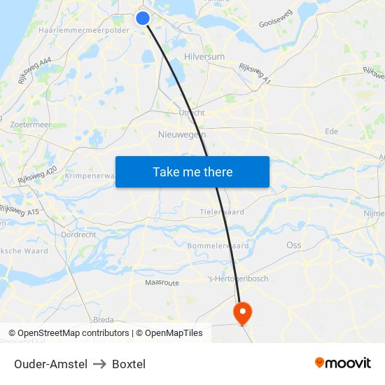 Ouder-Amstel to Boxtel map