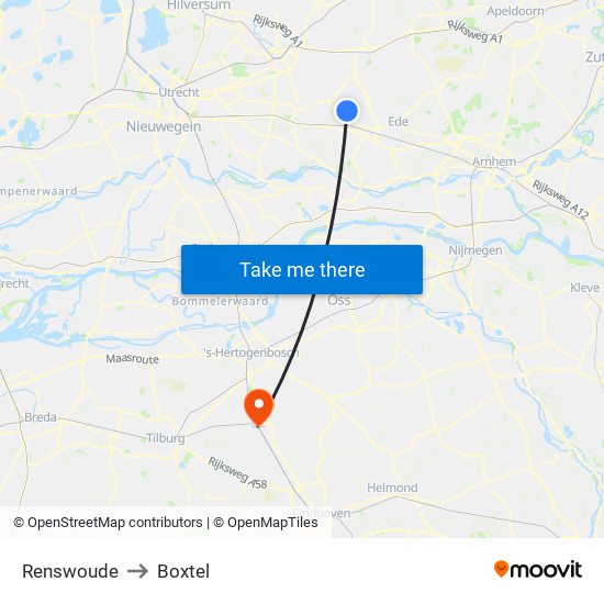 Renswoude to Boxtel map
