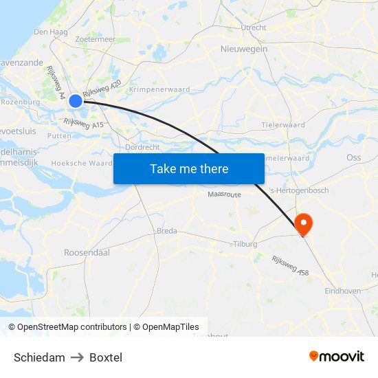 Schiedam to Boxtel map