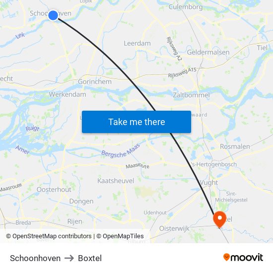 Schoonhoven to Boxtel map