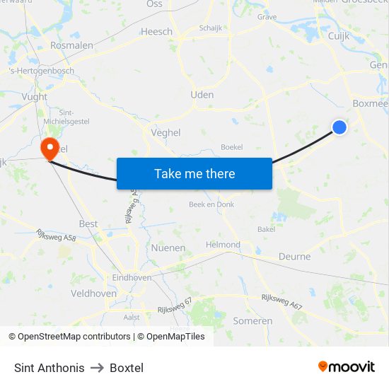 Sint Anthonis to Boxtel map
