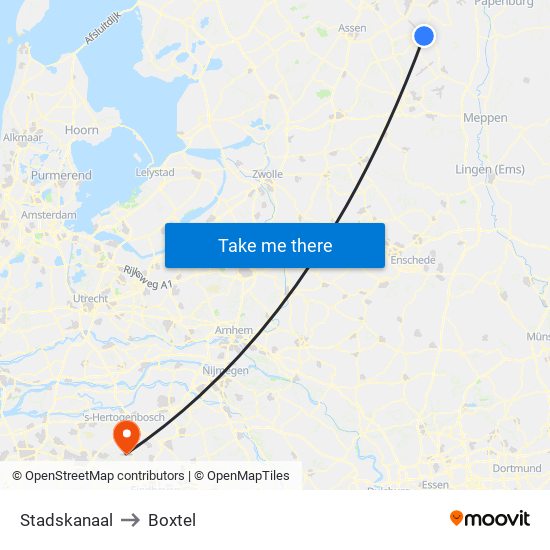 Stadskanaal to Boxtel map