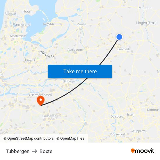 Tubbergen to Boxtel map