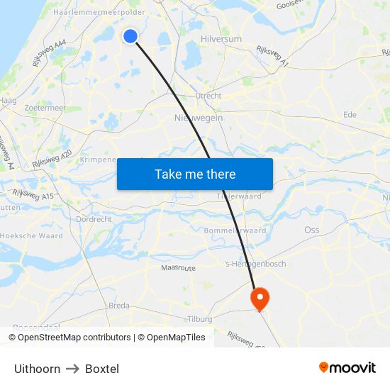 Uithoorn to Boxtel map