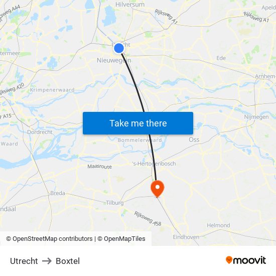 Utrecht to Boxtel map