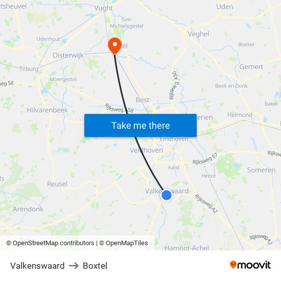 Valkenswaard to Boxtel map