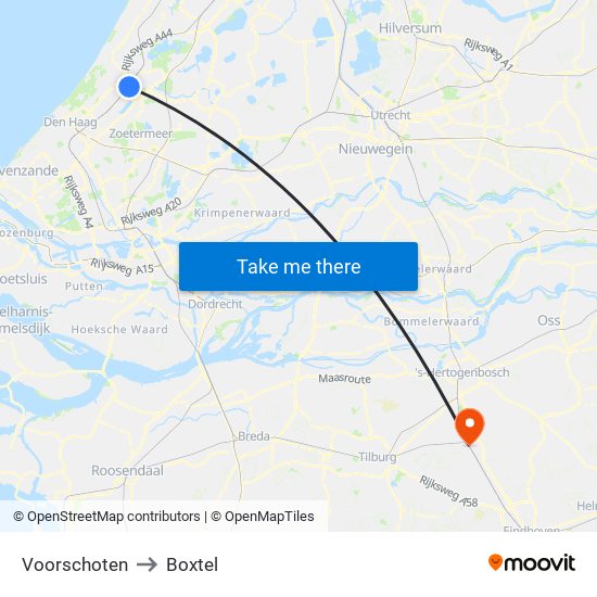 Voorschoten to Boxtel map