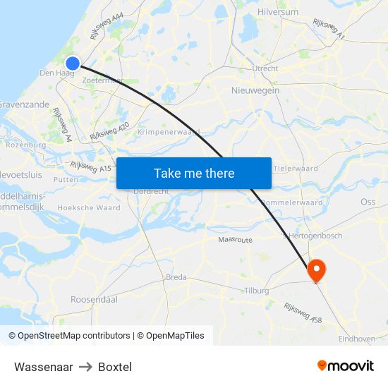 Wassenaar to Boxtel map