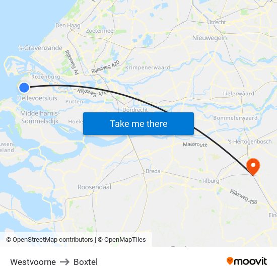 Westvoorne to Boxtel map