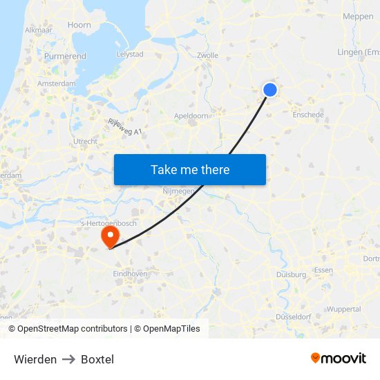 Wierden to Boxtel map