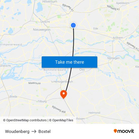 Woudenberg to Boxtel map