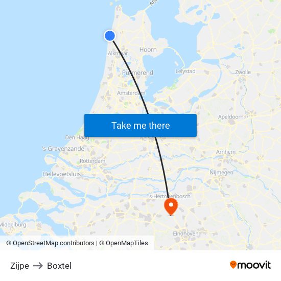 Zijpe to Boxtel map