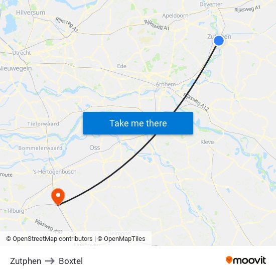 Zutphen to Boxtel map