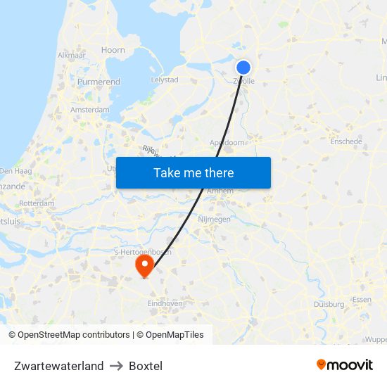 Zwartewaterland to Boxtel map