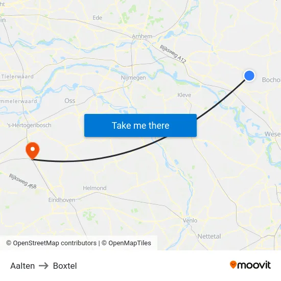 Aalten to Boxtel map