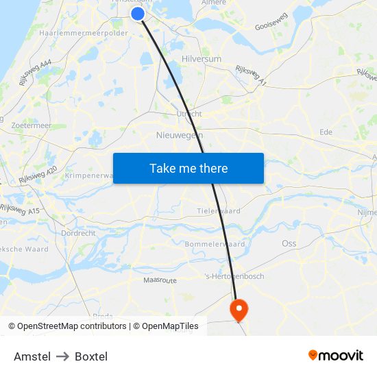 Amstel to Boxtel map