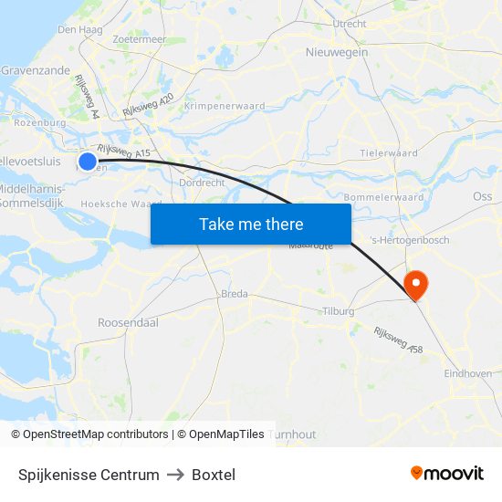 Spijkenisse Centrum to Boxtel map