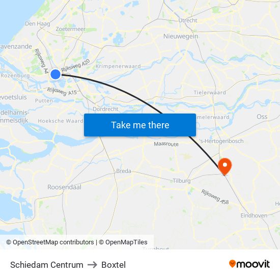 Schiedam Centrum to Boxtel map