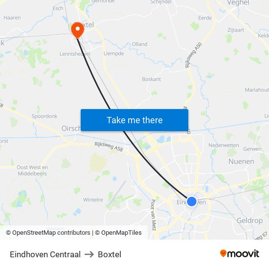 Eindhoven Centraal to Boxtel map