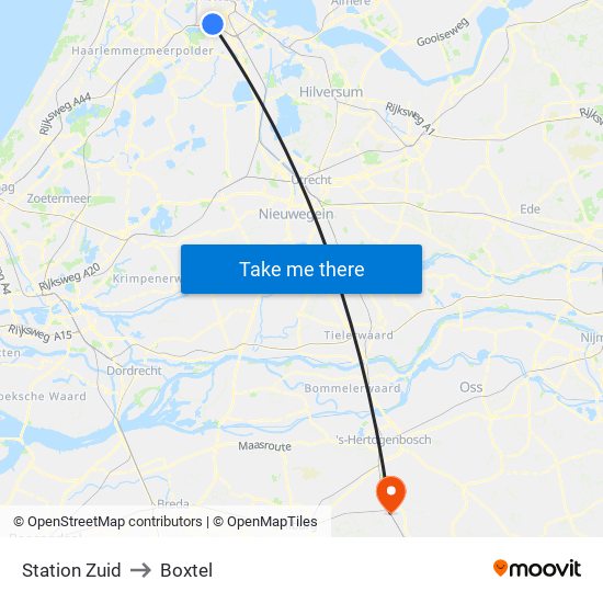 Station Zuid to Boxtel map
