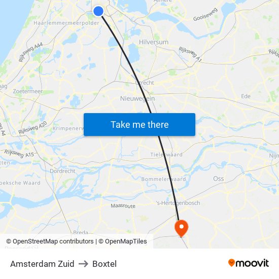 Amsterdam Zuid to Boxtel map