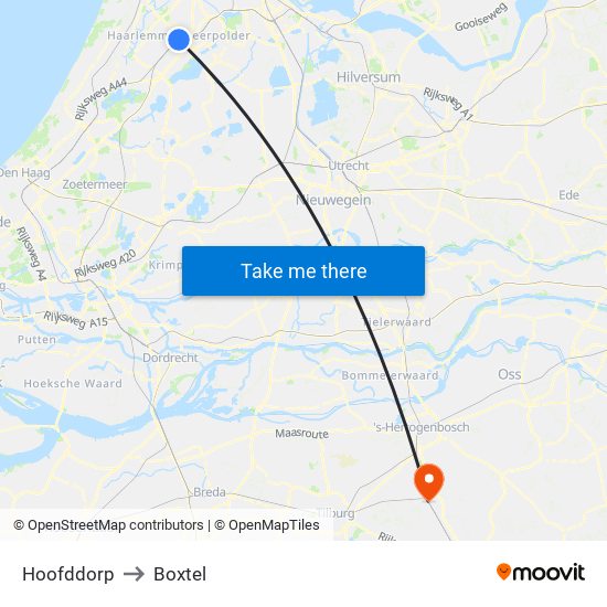 Hoofddorp to Boxtel map